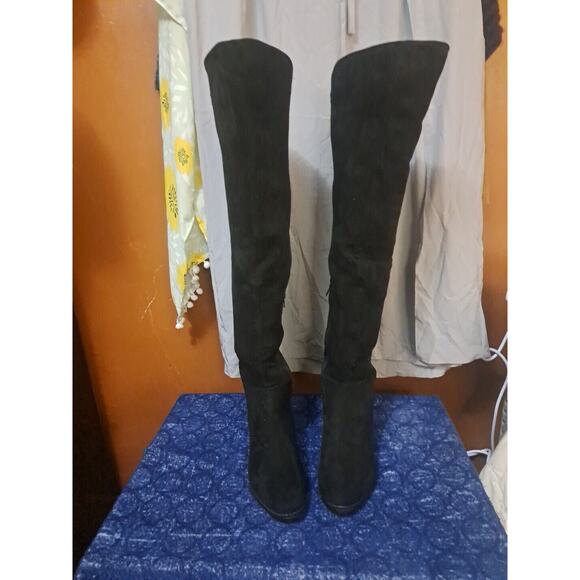 H By Halston Black Over The Knee Boot Size 6 Quilted Front Stretchy Back Suede - Picture 1 of 9